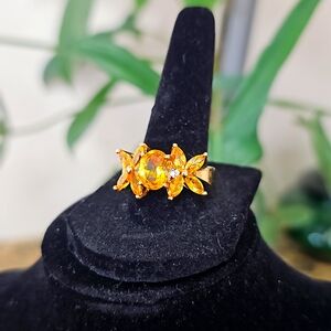 Citrine floral rhodium vermeil ring